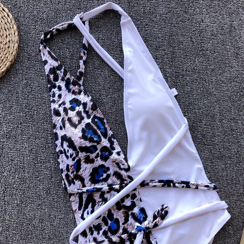 Leopard Criss Cross Backless One Piece Swimsuit - Picture 6 of 10